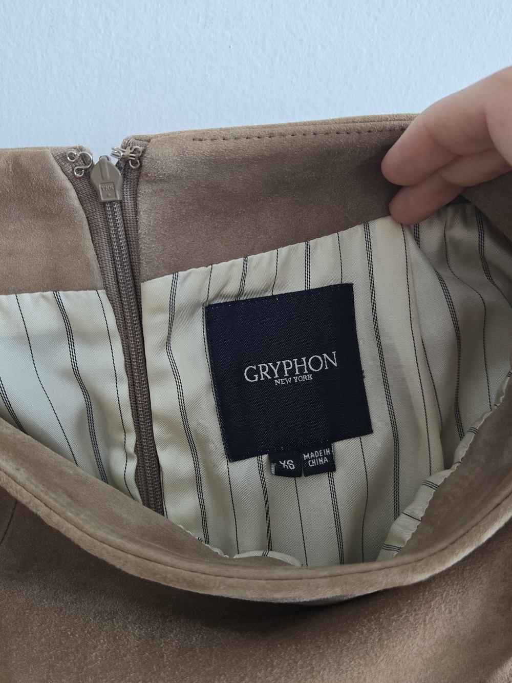 Gryphon New York Suede Skirt in Taupe - Picture 2 of 6